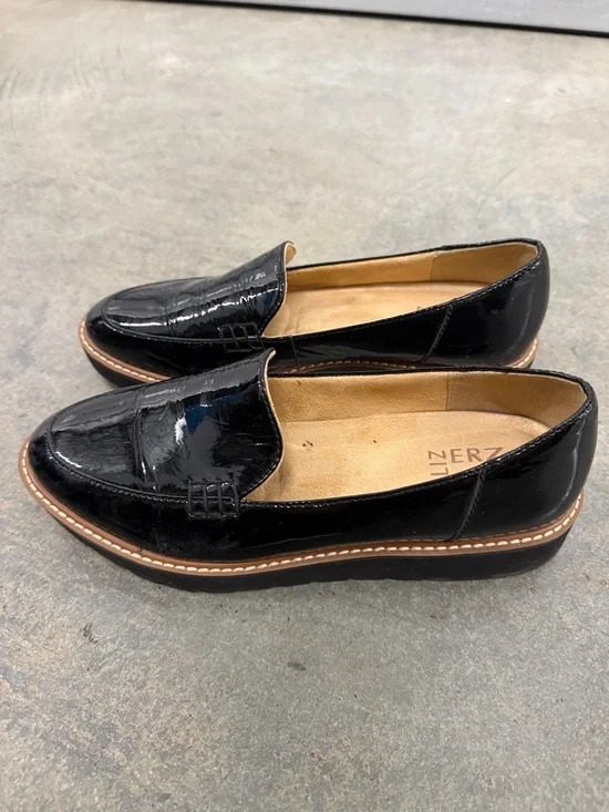 Naturalizer Black Patent Leather Penny Loafers with Tan Contrast Sole - Picture 2 of 5